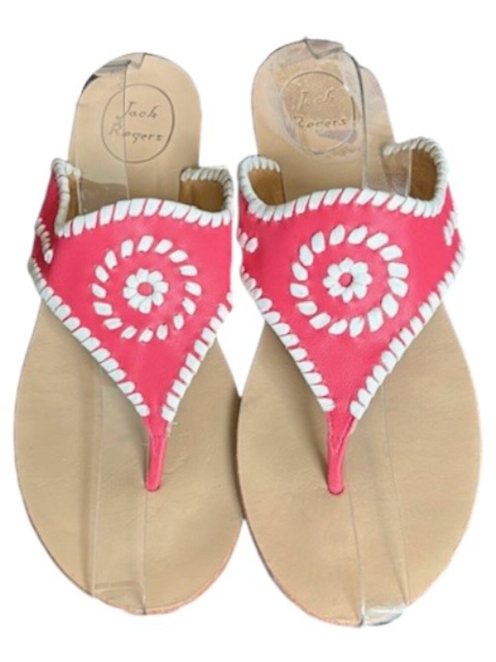 Jack Rogers Blair Toe Post Flat Sandals - Bright Coral Pink/White - 9.5